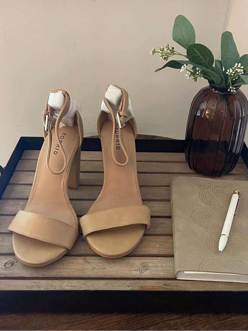 torrid Beige Block Heel with Ankle Strap
